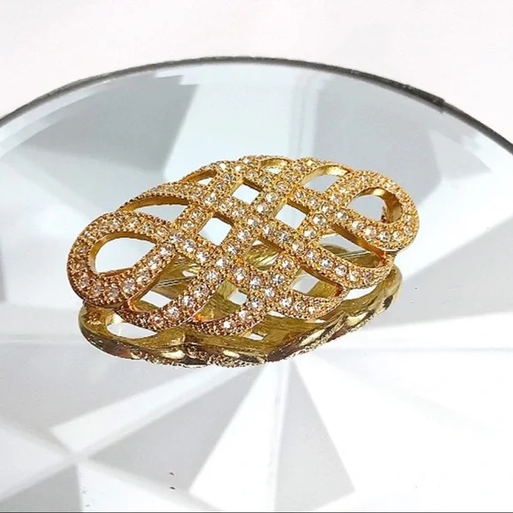 Christian Dior LARGE Pave Crystal & Gold Brooch